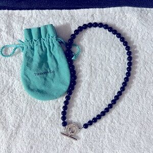 Tiffany & Co Sterling Silver Onyx 8mm Bead Toggle 18" Necklace